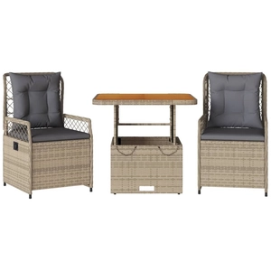vidaXL Ensemble à manger de jardin et coussins 3 pcs Beige poly rotin pas cher