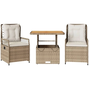vidaXL Ensemble à manger de jardin et coussins 3 pcs Beige poly rotin pas cher