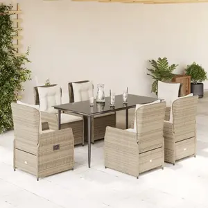 vidaXL Ensemble à manger de jardin et coussins 7 pcs beige poly rotin pas cher