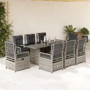 vidaXL Ensemble à manger de jardin 9 pcs coussins gris résine tressée pas cher