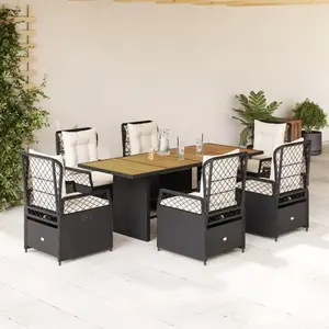 vidaXL Ensemble à manger de jardin coussins 7pcs Noir Résine tressée pas cher