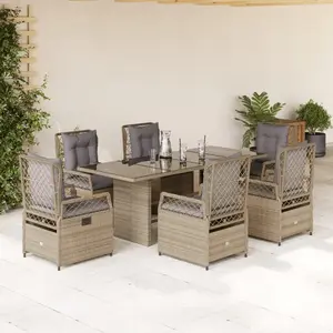 vidaXL Ensemble à manger de jardin et coussins 7 pcs beige poly rotin pas cher