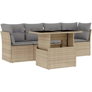 vidaXL Salon de jardin avec coussins 5 pcs beige résine tressée pas cher