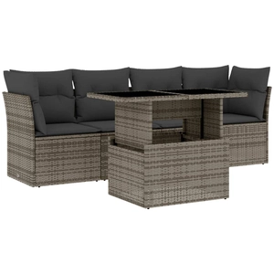 vidaXL Salon de jardin 5 pcs avec coussins gris résine tressée pas cher