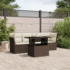 vidaXL Salon de jardin avec coussins 5 pcs marron résine tressée pas cher