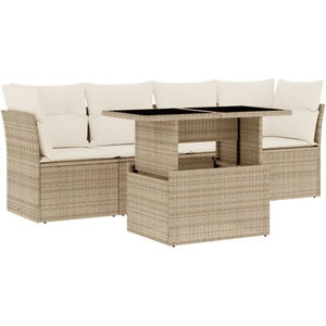 vidaXL Salon de jardin avec coussins 5 pcs beige résine tressée pas cher