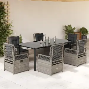 vidaXL Ensemble à manger de jardin et coussins 7 pcs gris clair rotin pas cher