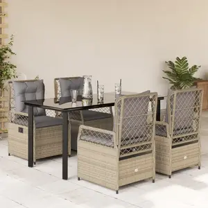 vidaXL Ensemble à manger de jardin avec coussins 5pcs Beige poly rotin pas cher