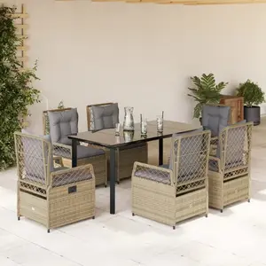 vidaXL Ensemble à manger de jardin et coussins 7 pcs beige poly rotin pas cher