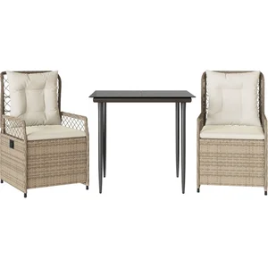 vidaXL Ensemble à manger de jardin et coussins 3 pcs Beige poly rotin pas cher