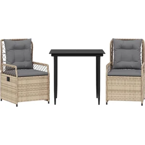 vidaXL Ensemble à manger de jardin et coussins 3 pcs Beige poly rotin pas cher