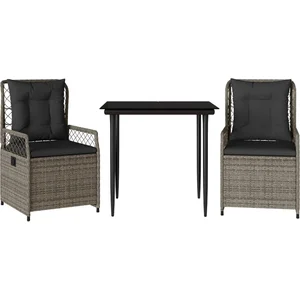 vidaXL Ensemble à manger de jardin 3 pcs coussins gris résine tressée pas cher