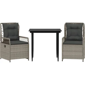 vidaXL Ensemble à manger de jardin 3pcs coussins gris clair poly rotin pas cher