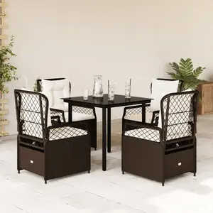 vidaXL Vidaxl Ensemble À Manger De Jardin 5 Pcs Et Coussins Marron Poly Rotin pas cher