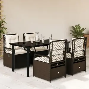 vidaXL Ensemble à manger de jardin 5 pcs et coussins marron poly rotin pas cher