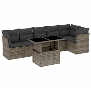 vidaXL Salon de jardin avec coussins 7 pcs gris résine tressée pas cher