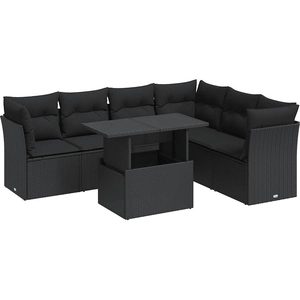 vidaXL Salon de jardin 7 pcs avec coussins noir résine tressée pas cher
