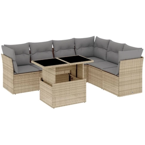 vidaXL Salon de jardin avec coussins 7 pcs beige résine tressée pas cher