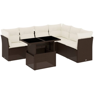 vidaXL Salon de jardin avec coussins 7 pcs marron résine tressée pas cher