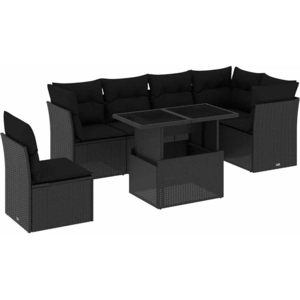 vidaXL Salon de jardin 7 pcs avec coussins noir résine tressée pas cher