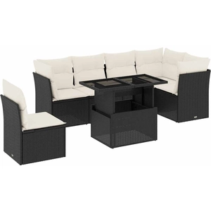 vidaXL Salon de jardin 7 pcs avec coussins noir résine tressée pas cher