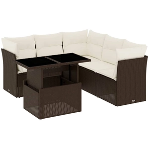 vidaXL Salon de jardin avec coussins 6 pcs marron résine tressée pas cher