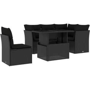 vidaXL Salon de jardin 6 pcs avec coussins noir résine tressée pas cher