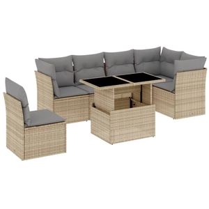 vidaXL Salon de jardin avec coussins 7 pcs beige résine tressée pas cher