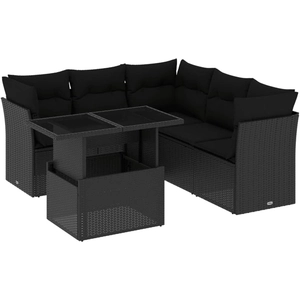 vidaXL Salon de jardin 6 pcs avec coussins noir résine tressée pas cher