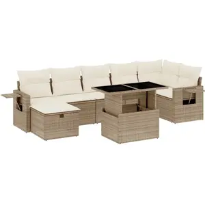 vidaXL Salon de jardin avec coussins 8 pcs beige résine tressée pas cher