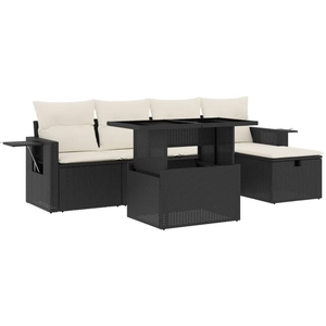 vidaXL Salon de jardin 6 pcs avec coussins noir résine tressée pas cher