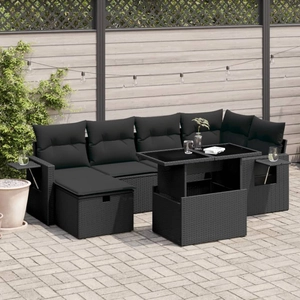 vidaXL Salon de jardin 7 pcs avec coussins noir résine tressée pas cher