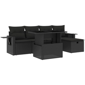 vidaXL Salon de jardin 6 pcs avec coussins noir résine tressée pas cher