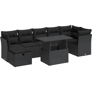 vidaXL Salon de jardin 8 pcs avec coussins noir résine tressée pas cher