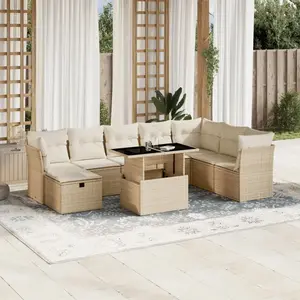 vidaXL Salon de jardin avec coussins 9 pcs beige résine tressée pas cher