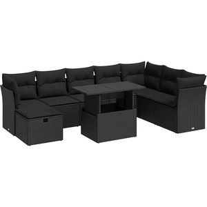 vidaXL Salon de jardin 9 pcs avec coussins noir résine tressée pas cher