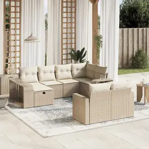 vidaXL Salon de jardin avec coussins 10 pcs beige résine tressée pas cher