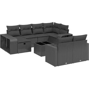 vidaXL Salon de jardin 11 pcs avec coussins noir résine tressée pas cher