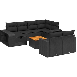 vidaXL Salon de jardin 11 pcs avec coussins noir résine tressée pas cher