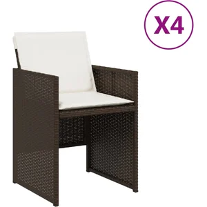 vidaXL Chaises de jardin avec coussins lot de 4 marron résine tressée pas cher