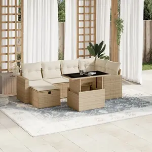 vidaXL Salon de jardin avec coussins 7 pcs beige résine tressée pas cher