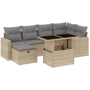 vidaXL Salon de jardin avec coussins 7 pcs beige résine tressée pas cher