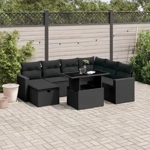 vidaXL Salon de jardin 8 pcs avec coussins noir résine tressée pas cher