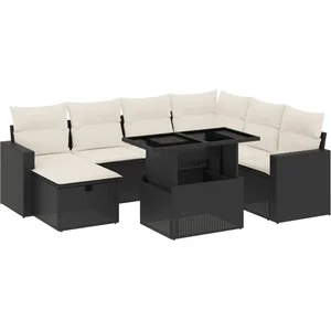 vidaXL Salon de jardin 8 pcs avec coussins noir résine tressée pas cher