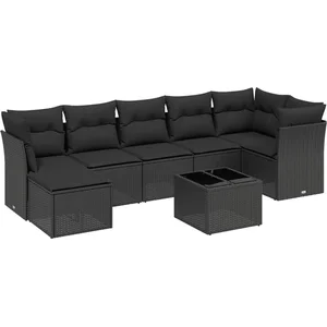 vidaXL Salon de jardin 8 pcs avec coussins noir résine tressée pas cher