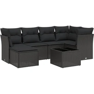 vidaXL Salon de jardin 7 pcs avec coussins noir résine tressée pas cher