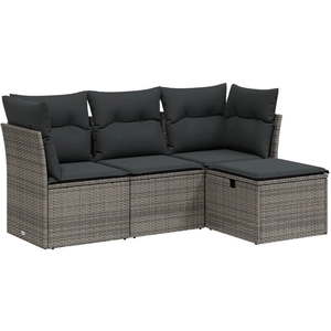 vidaXL Salon de jardin 4 pcs avec coussins gris résine tressée pas cher