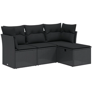 vidaXL Salon de jardin 4 pcs avec coussins noir résine tressée pas cher