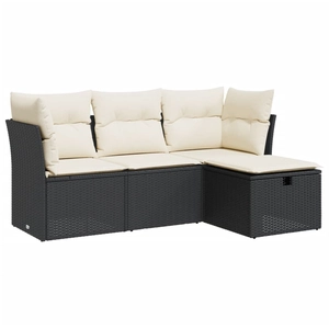 vidaXL Salon de jardin 4 pcs avec coussins noir résine tressée pas cher