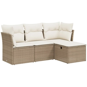 vidaXL Salon de jardin avec coussins 4 pcs beige résine tressée pas cher